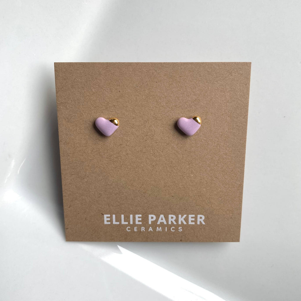 Heart Lilac Ceramic Stud Earrings