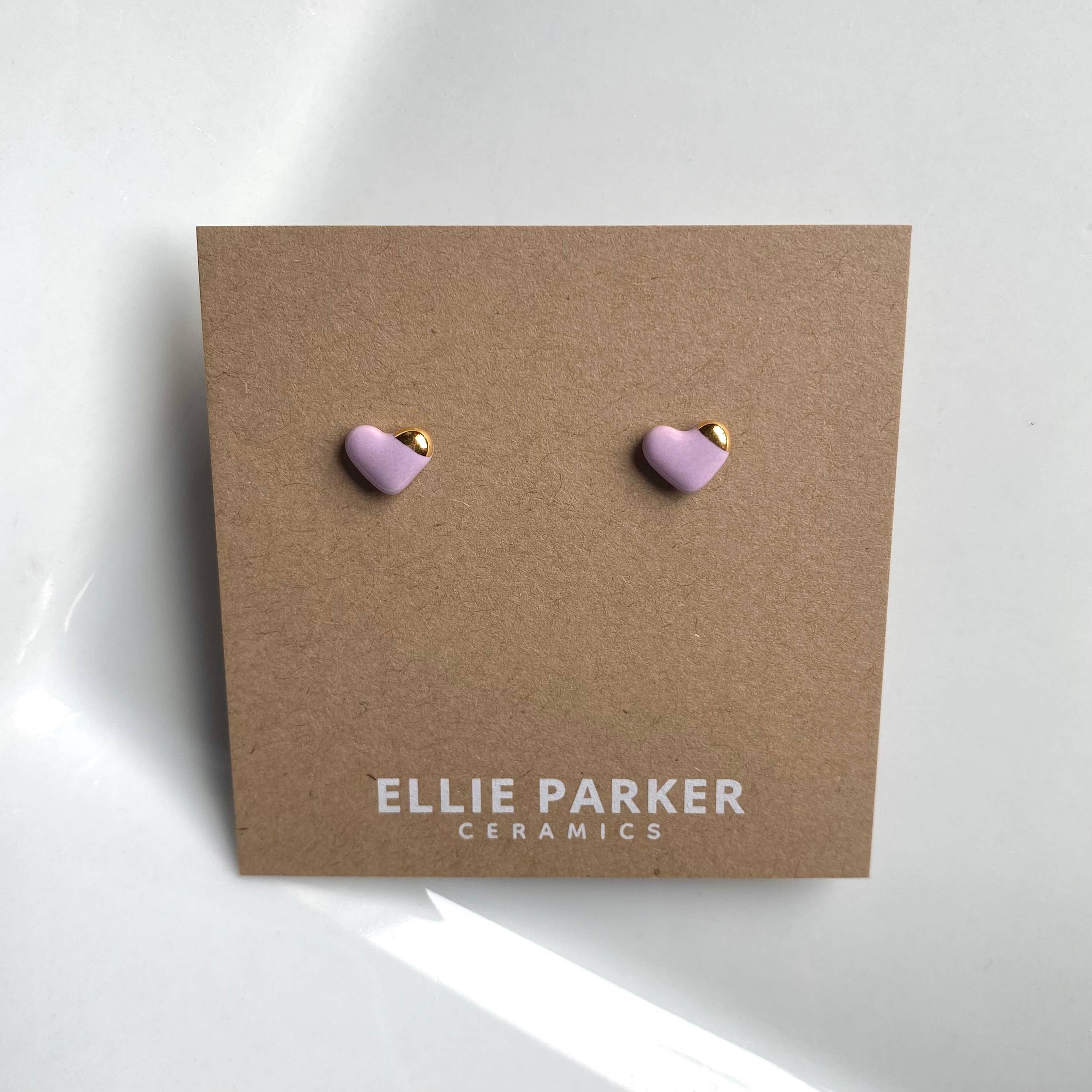 Heart Lilac Ceramic Stud Earrings